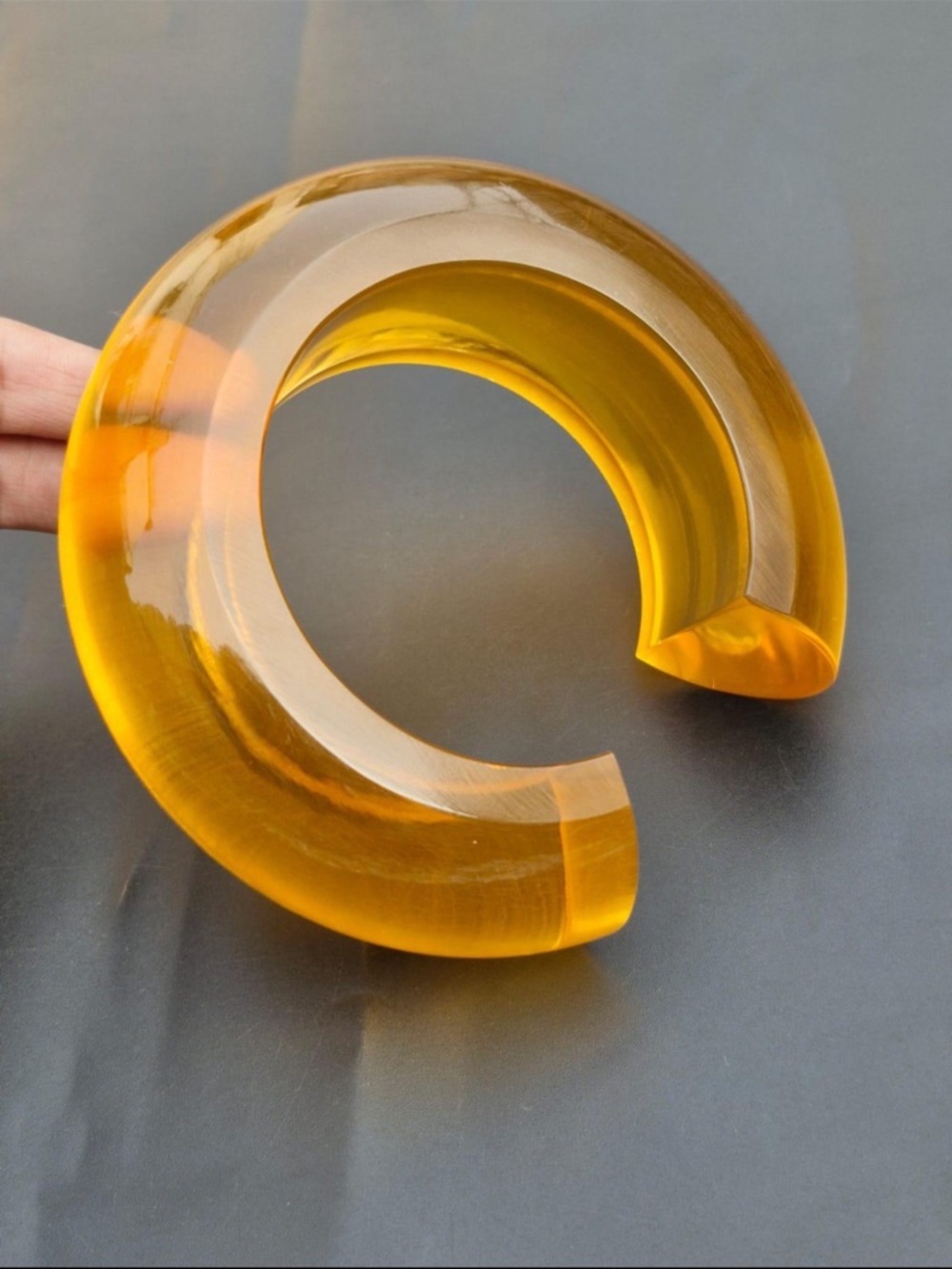 Transparent Citrine Resin Cuff Bracelet Bangle - Amber Yellow - Picture 5 of 7
